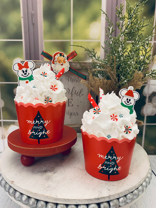 Faux Mickey and Minnie Inspired Christmas Cupcakes