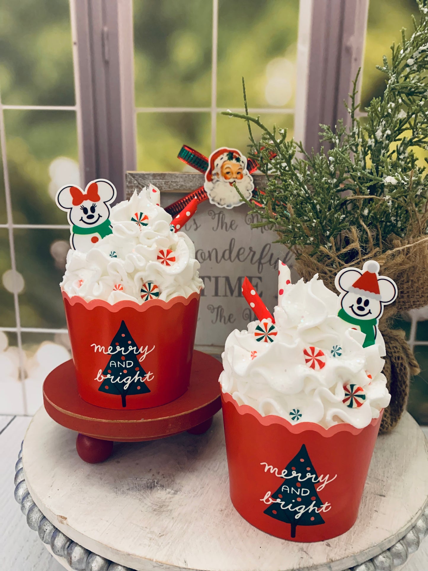 Faux Mickey and Minnie Inspired Christmas Cupcakes