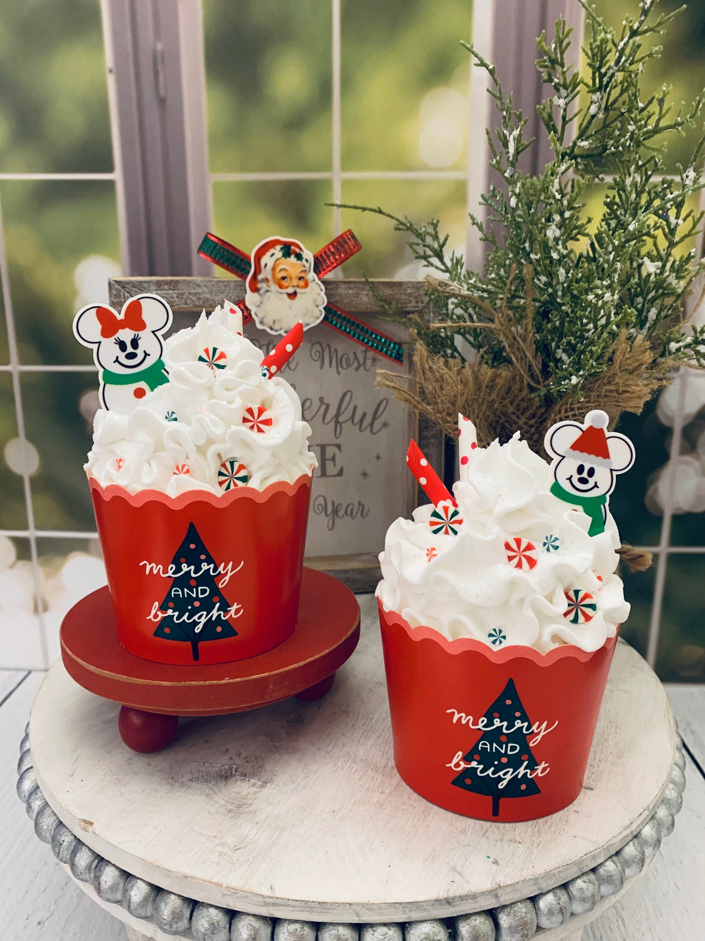 Faux Mickey and Minnie Inspired Christmas Cupcakes