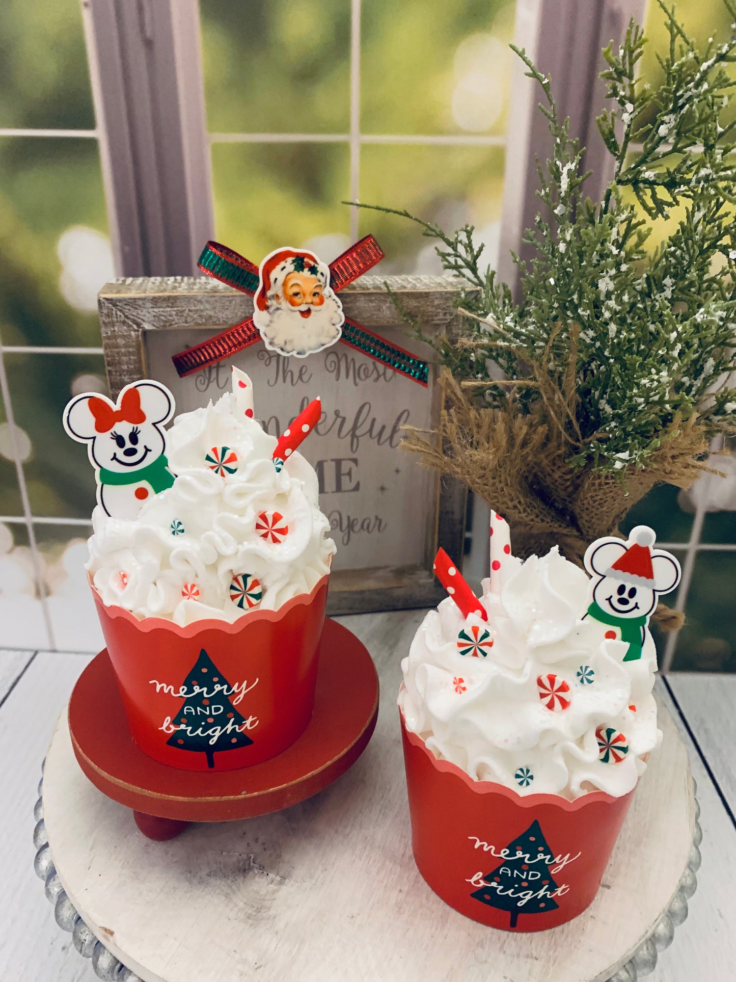 Faux Mickey and Minnie Inspired Christmas Cupcakes