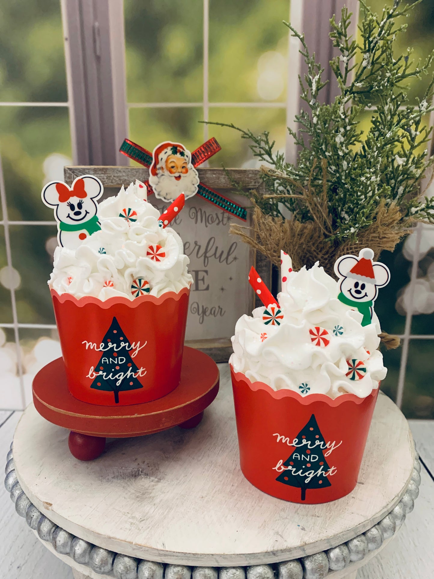 Faux Mickey and Minnie Inspired Christmas Cupcakes