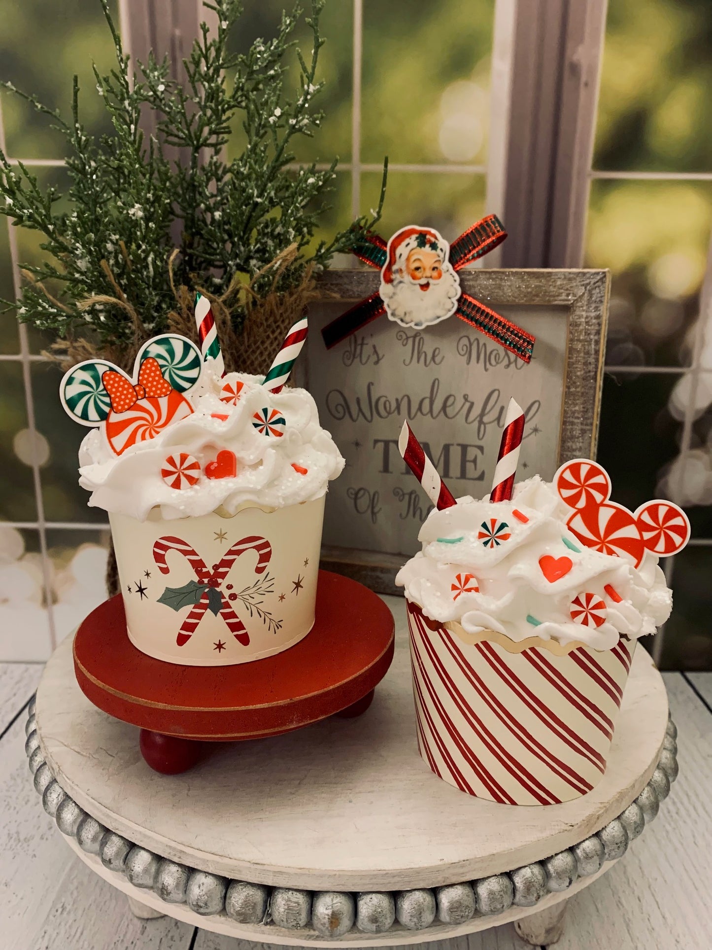 Christmas Peppermint Faux Cupcakes- Tiered Tray Decor- Disney Inspired