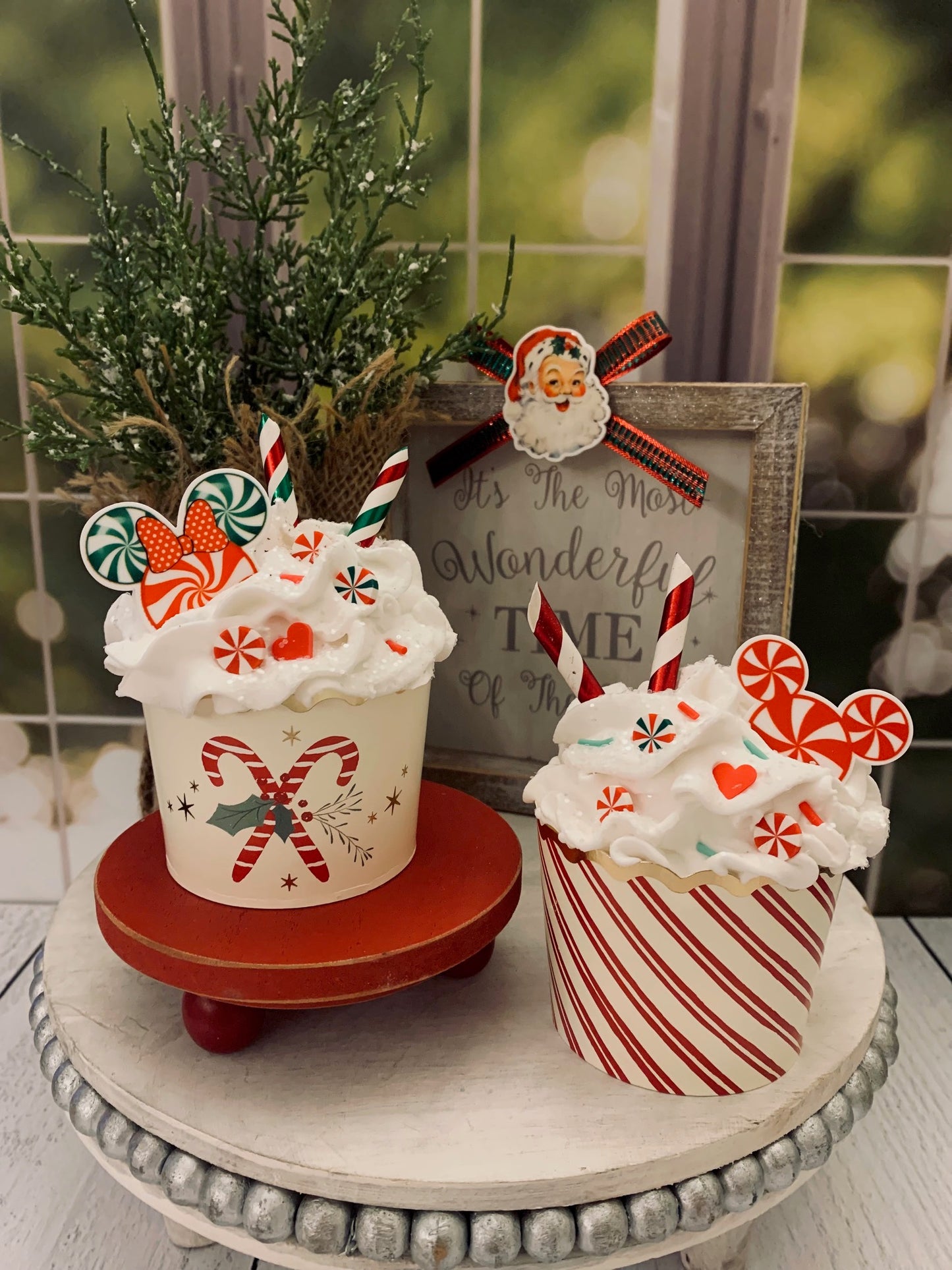 Christmas Peppermint Faux Cupcakes- Tiered Tray Decor- Disney Inspired