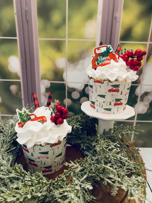 Christmas Farmhouse Faux Cupcakes- Tiered Tray Displays- Hutch Displays