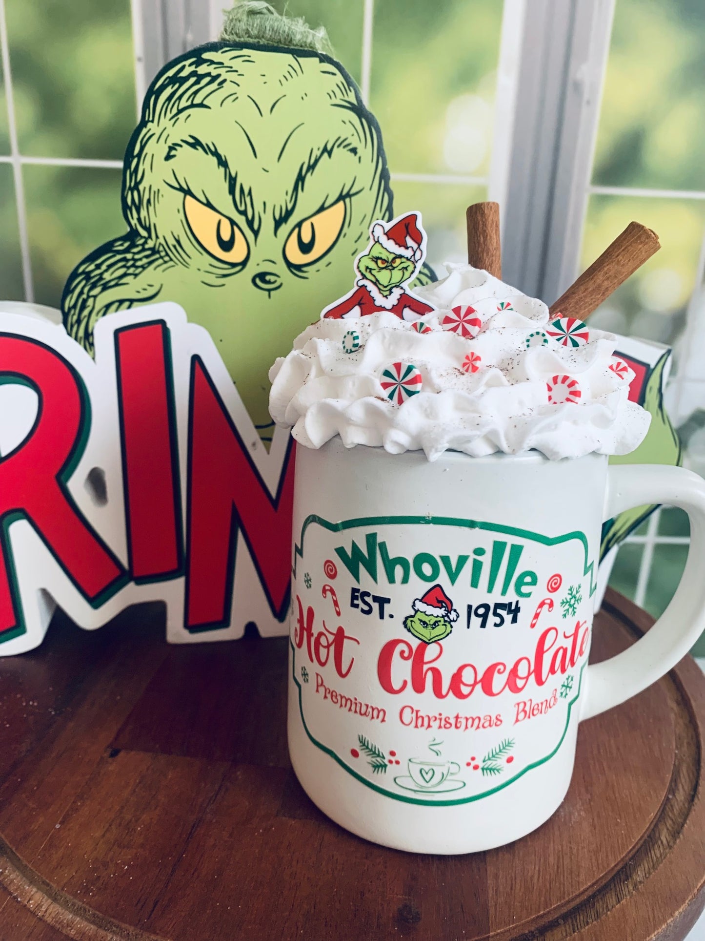 Grinch Mug- Faux Hot Chocolate- Christmas Decor