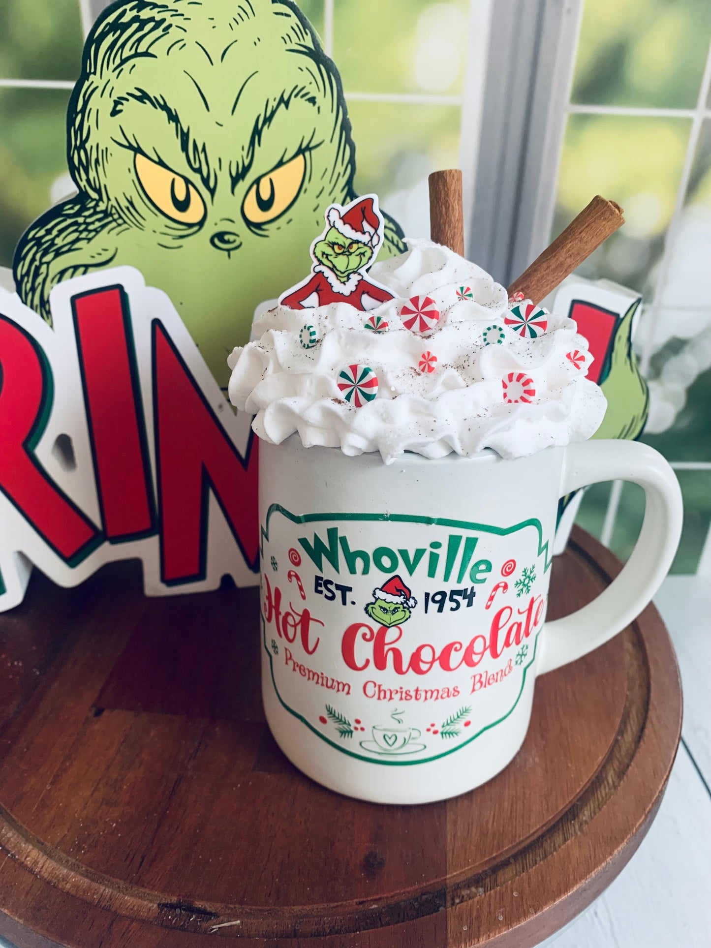 Grinch Mug- Faux Hot Chocolate- Christmas Decor