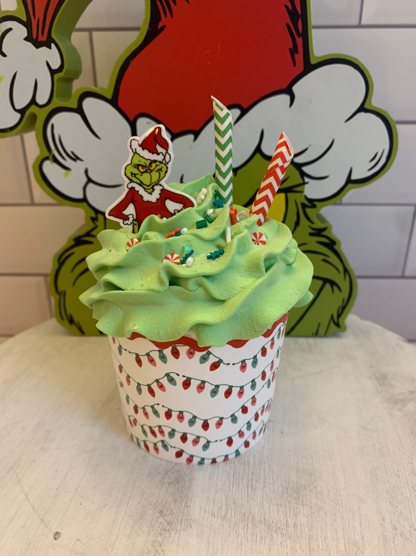 Christmas Decor- The Grinch Faux Cupcakes- Christmas Tiered Tray Decor- Food Props- Christmas gifts