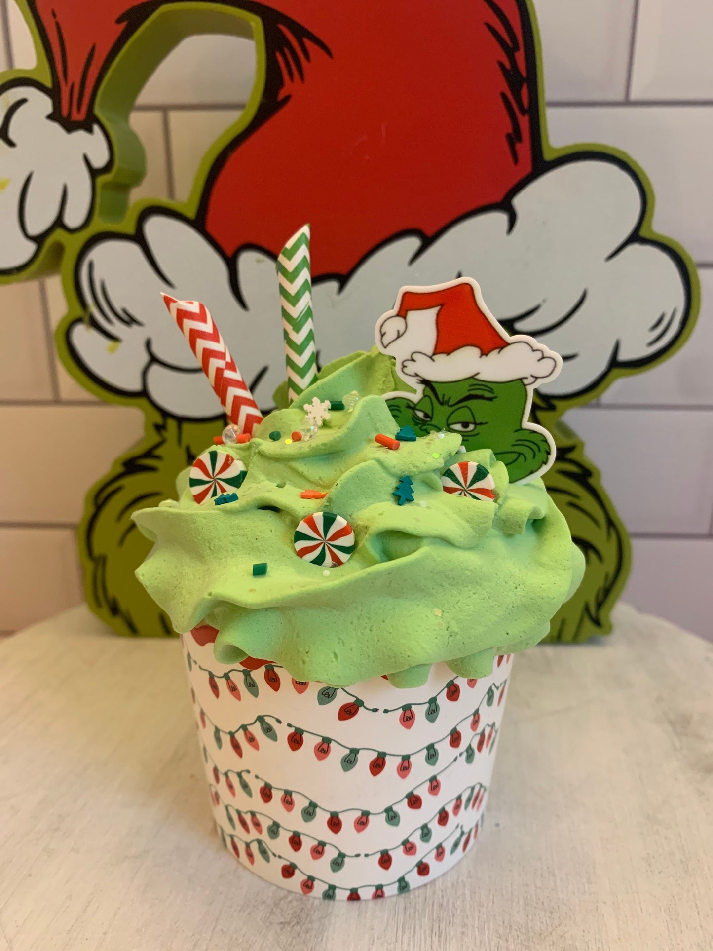 Christmas Decor- The Grinch Faux Cupcakes- Christmas Tiered Tray Decor- Food Props- Christmas gifts