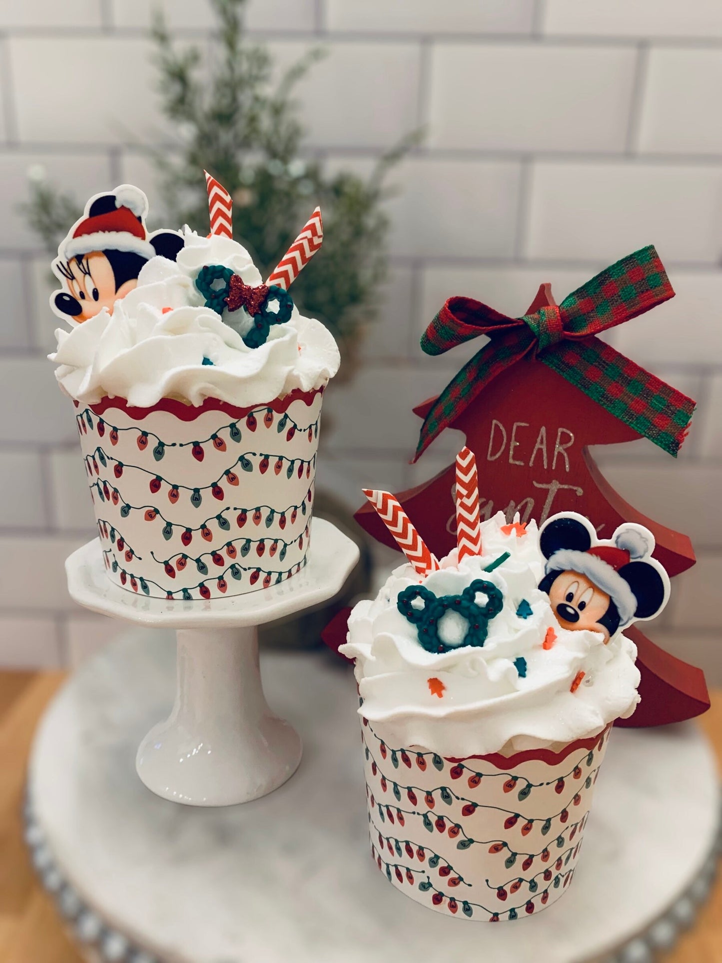 Christmas Disney Inspired Faux Cupcakes- Mickey- Minnie -Christmas Holiday Decor- Tiered Trays- Coffee bar