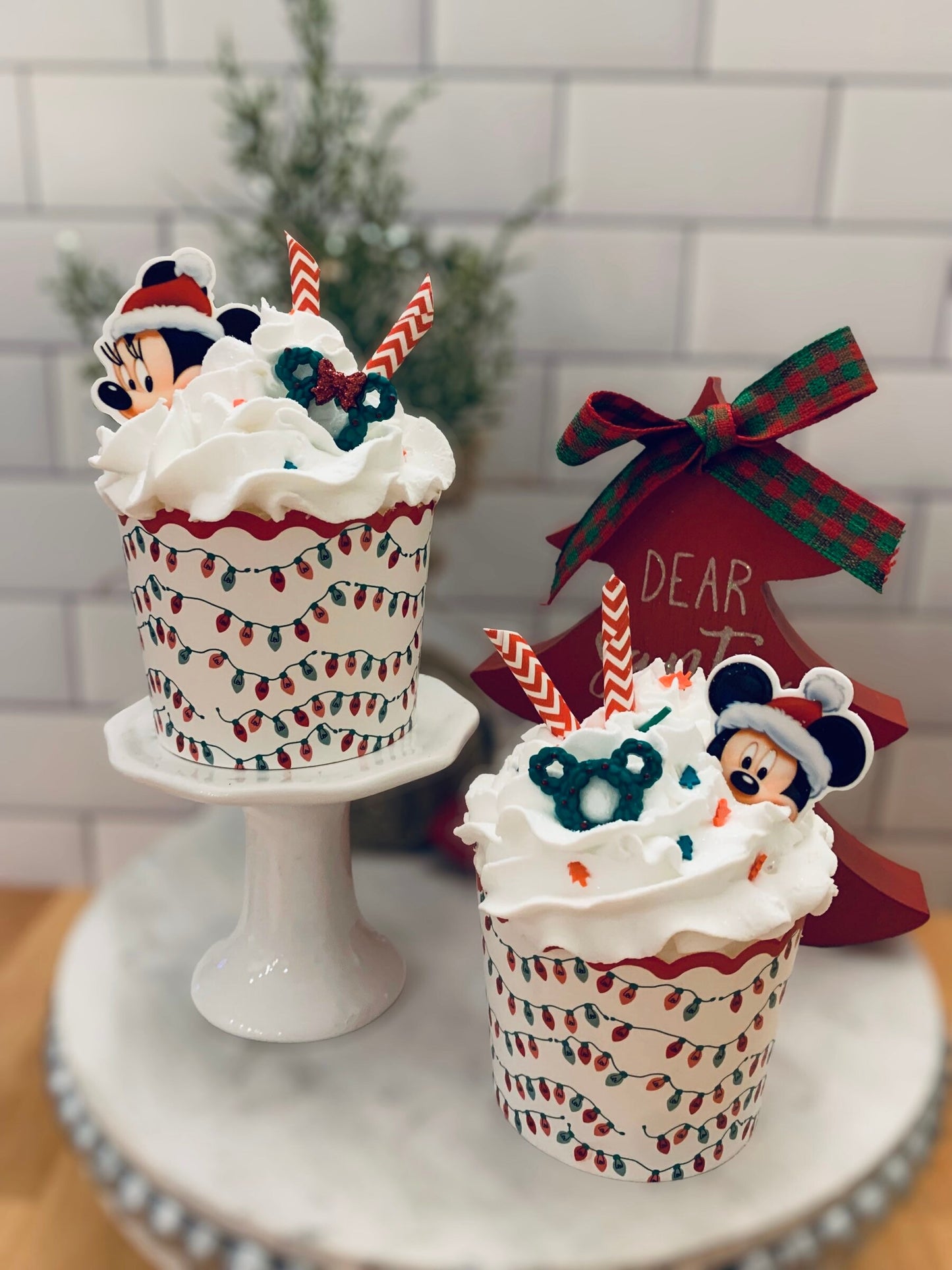 Christmas Disney Inspired Faux Cupcakes- Mickey- Minnie -Christmas Holiday Decor- Tiered Trays- Coffee bar