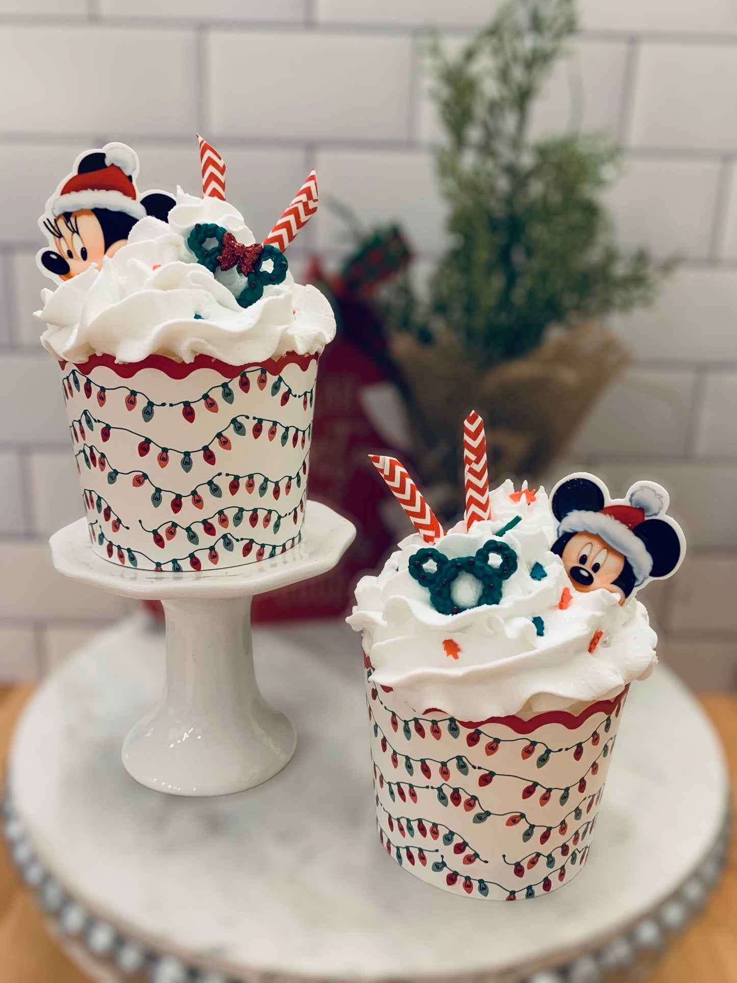 Christmas Disney Inspired Faux Cupcakes- Mickey- Minnie -Christmas Holiday Decor- Tiered Trays- Coffee bar