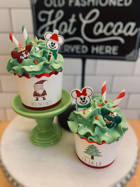 Mickey- Minnie- Faux Holiday Cupcakes- Christmas Tiered Tray Decor- Coffee Bar Decor